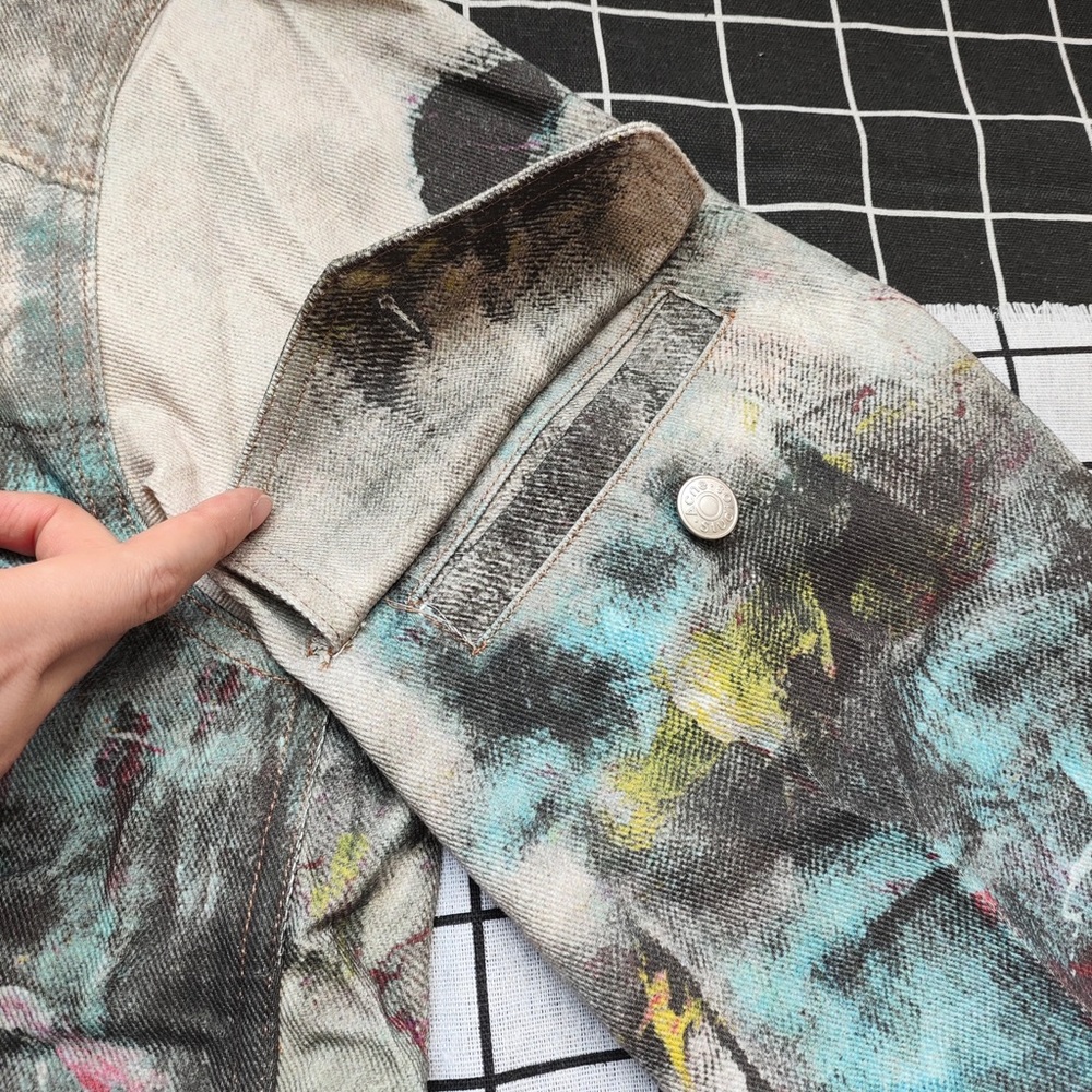 Acne Studios Cream Denim Jacket with Multicolor Paint Splatter - Picture 4 of 6